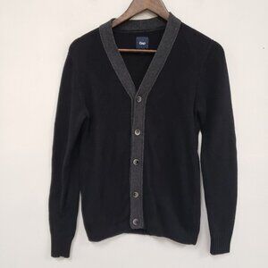 Gap Mens Contrast Trim Cardigan Size S Black V Neck Heritage Preppy Old Money